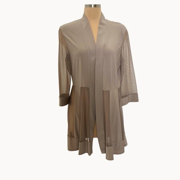 R&M Richards Womens Sheer Tunic Top Jacket Size 14 Open Front Tan - Picture 1 of 9